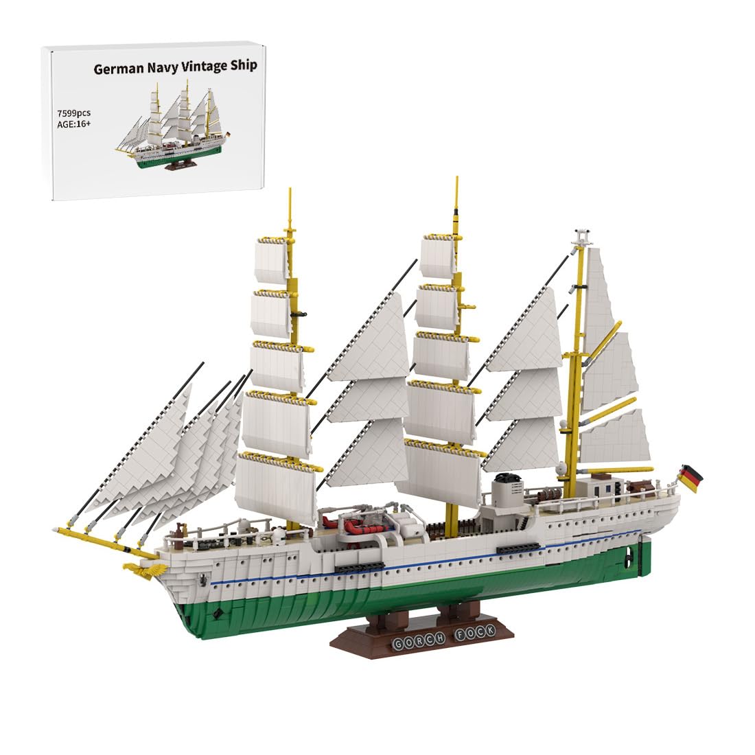 Gorch Fock - Set di mattoncini da costruzione vintage della marina tedesca, modello da collezione, per costruire ed esporre giocattoli per regali di Natale e compleanno (7599 pezzi)