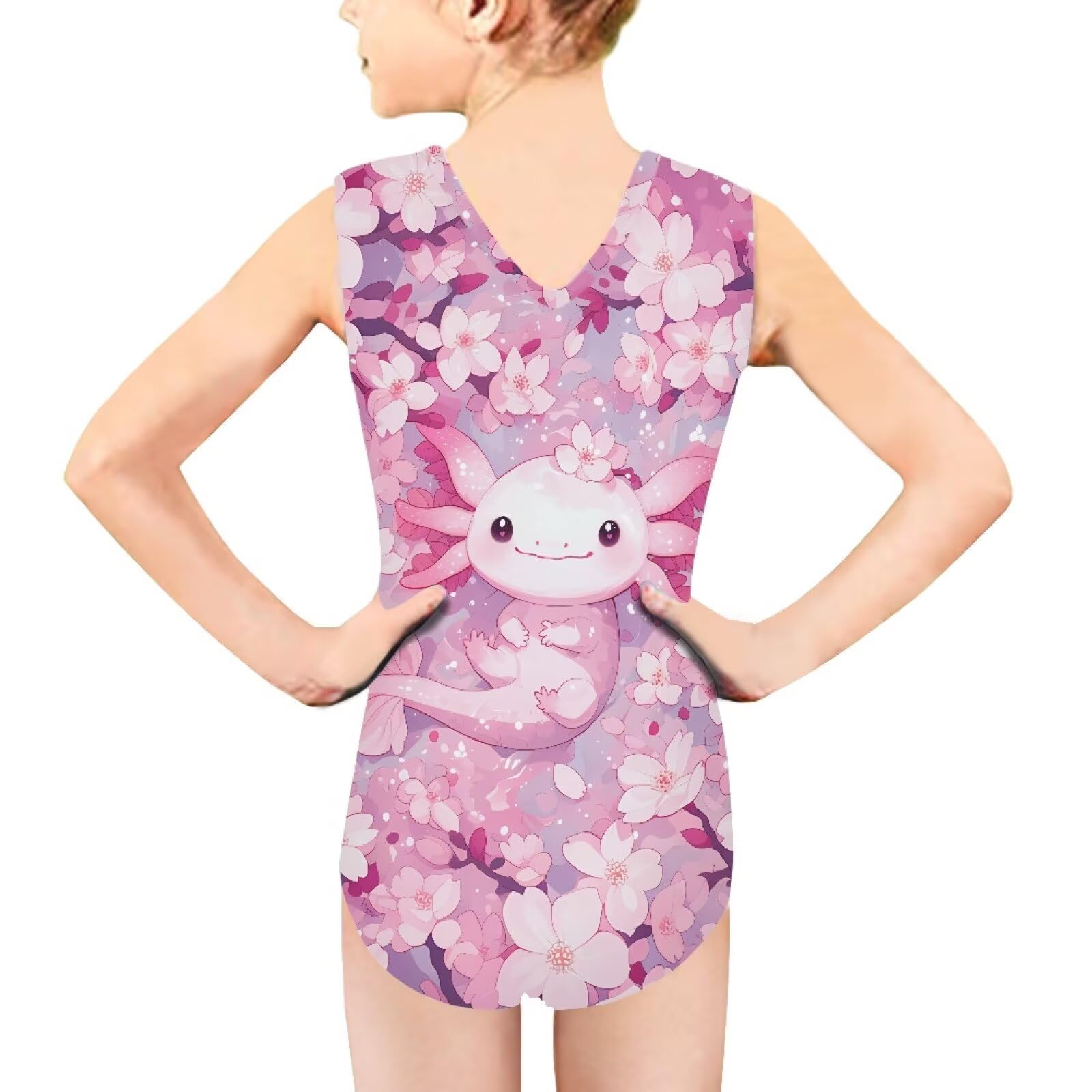 Renewold One-Piece Bikini Swimsuit for Big and Little Girls Axolotl Cherry Blossoms Hawaiian Swimwear Kids Beach Bathing Suit Dance Gymnastic Leotards Practice Outfit Athletic Travel Swimming Suit