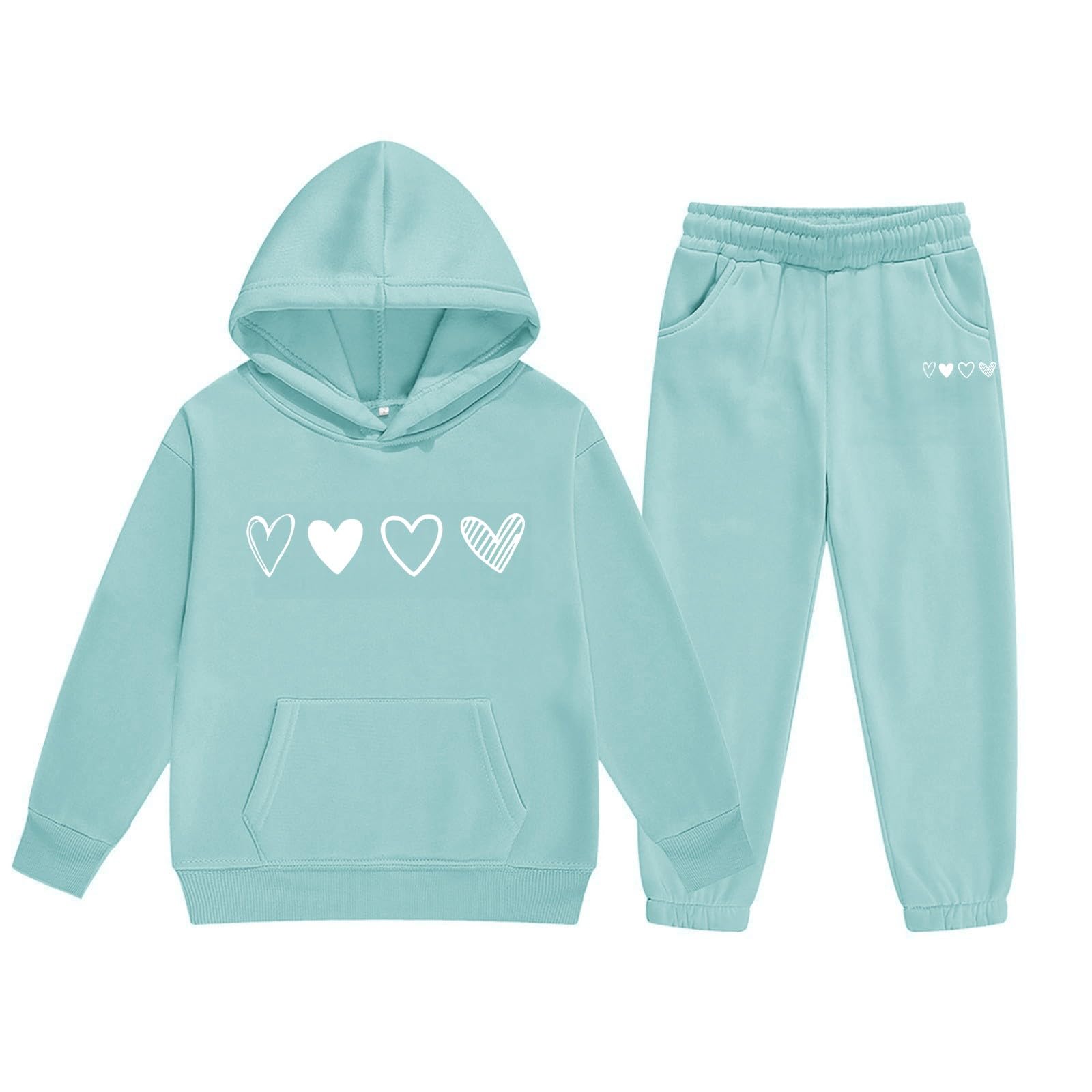 Conjunto deportivo con capucha para niñas, diseño de corazón, azul, 9-10 años