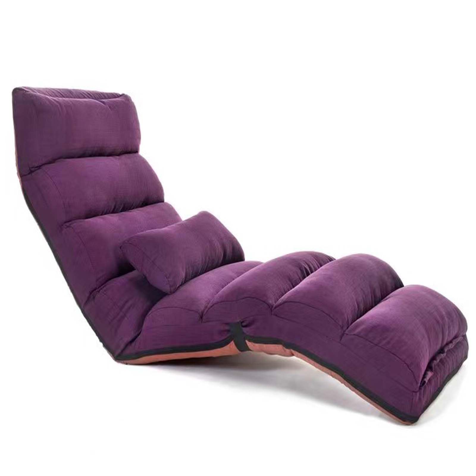 Sillas de Suelo con Almohada para Adultos, Silla Gaming con 3 Posiciones de Ajuste para la Cabeza, la Espalda y Las Rodillas, sillón Plegable sin Montaje para Jugar, Dormir y Leer (Morado)