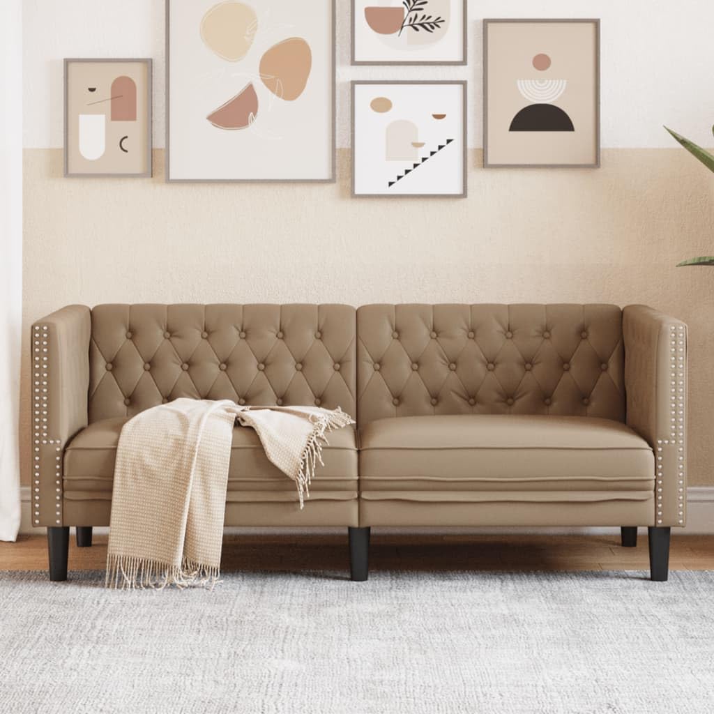 Poltrona Chesterfield a 2 Posti Cappuccino in Similpelle,Divano,Divano da Soggiorno,Design Moderno,Divano Posti Economico-372664