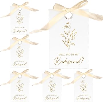 11Pcs Bridesmaid Proposal Cards Floral Metallic Bridal Shower Invitation Set 8 Will You Be My Bridesmaid Cards 2 Maid of Honor & 1 Matron of Honor Invitations Beige