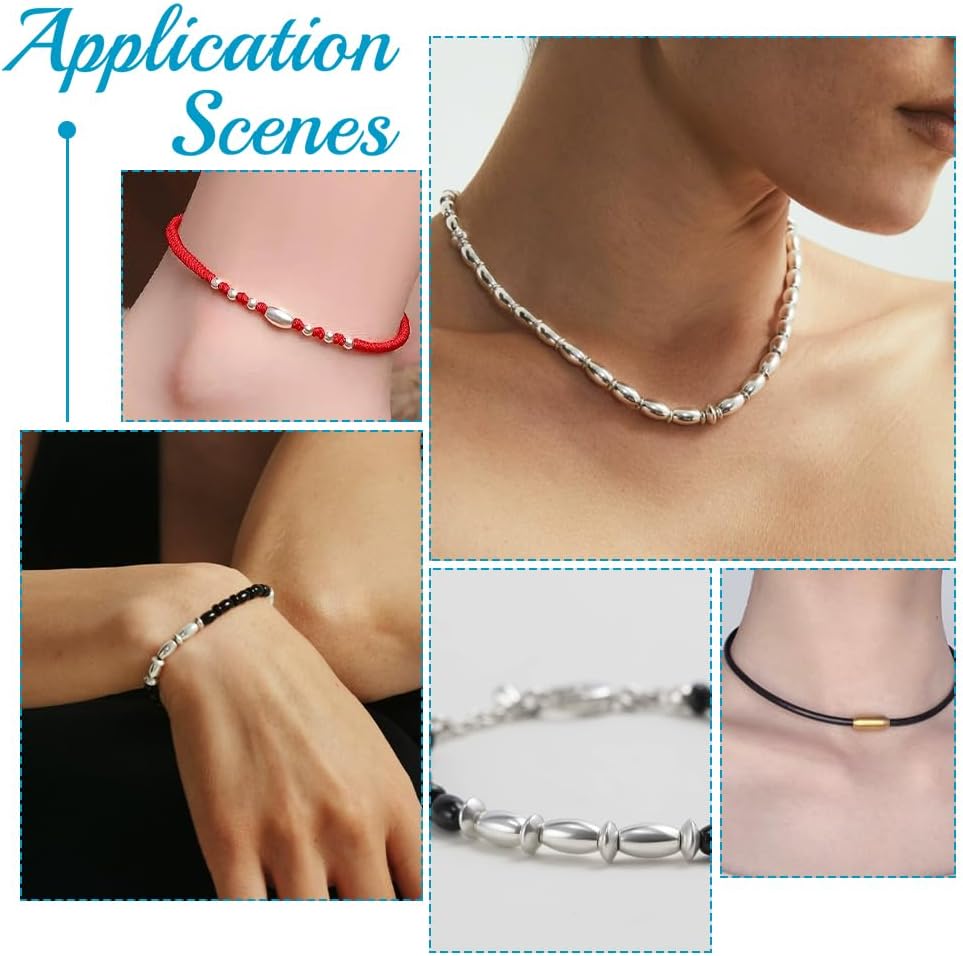 PH PandaHall 40Pcs Stainless Steel Spacer Beads Golden/Silver Large Hole Beads European Bead 10x8mm Oval Loose Charm Metal Bead for DIY Bracelet Necklace Jewelry Making with 4mm Hole - Image 3