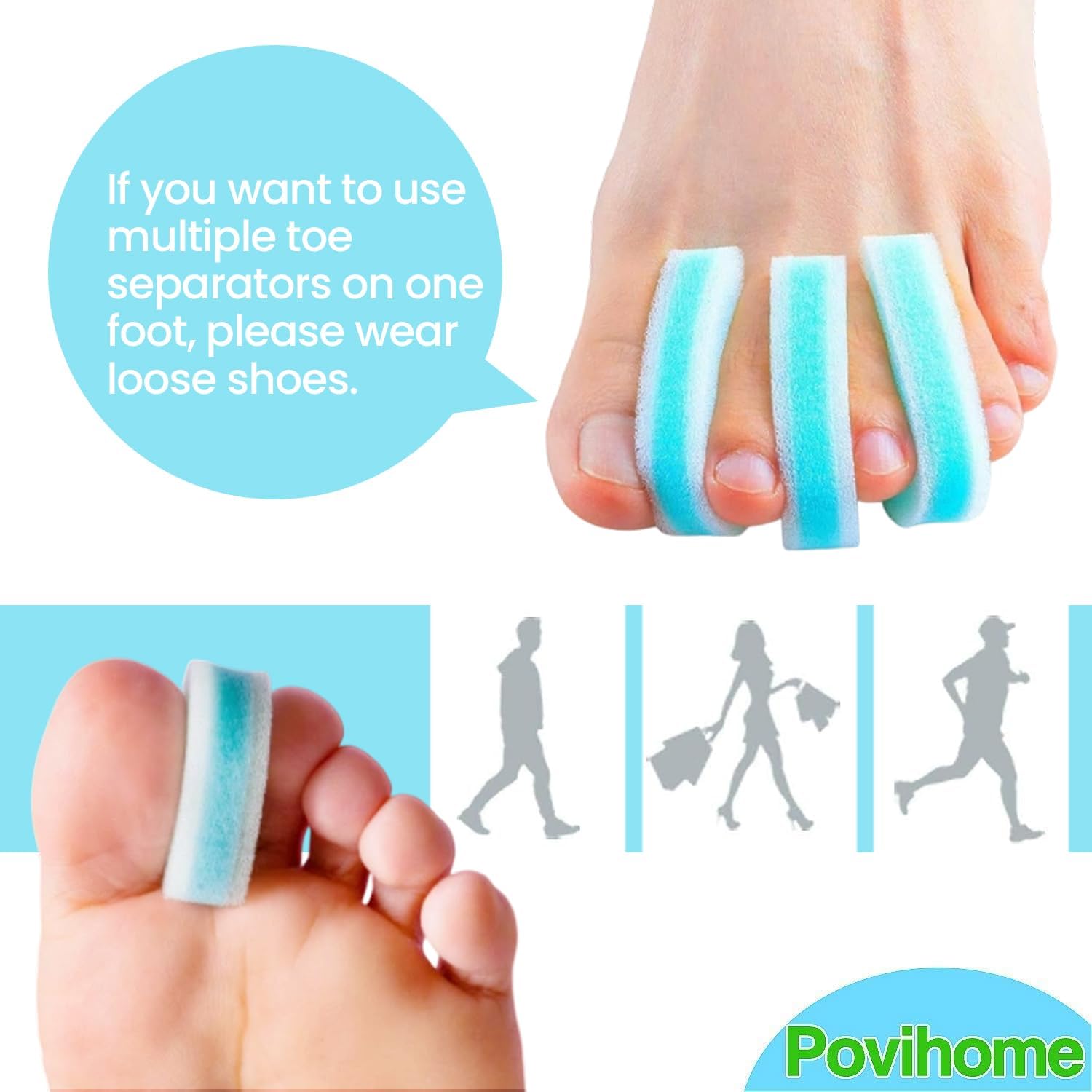 Povihome 10 Pack Foam Toe Spacers(2/5" Thick), 3-Layer Toe Separators - Large Size - to Align Crooked, Overlapping Toe, Relieve Corn, Blister and Reduce Irritation