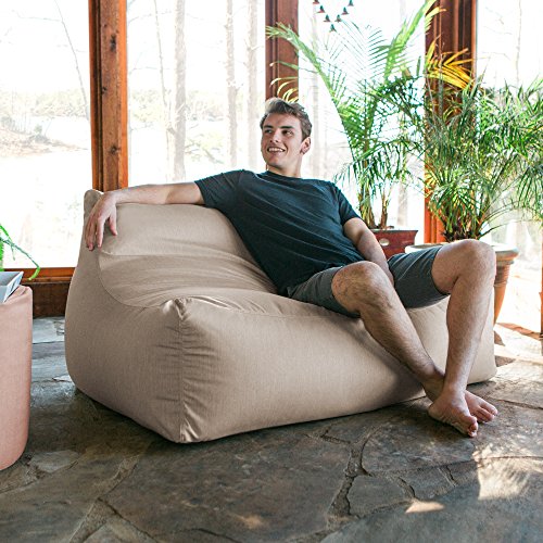 Jaxx Lavista Outdoor Bean Bag Loveseat/Modern Patio Sofa, Sunbrella, Flax #TOP2