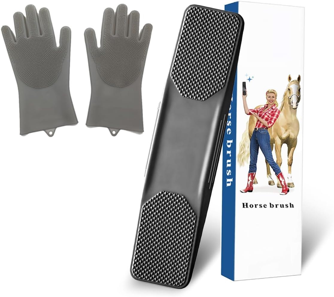 Horse Brush,Horses Dogs 6-in-1 Shedding Grooming Massage,Upgraded TPR Horse Hair Brush,Pet Grooming Supplies Set for Horse Dog and Cat Grooming Shedding (black）..