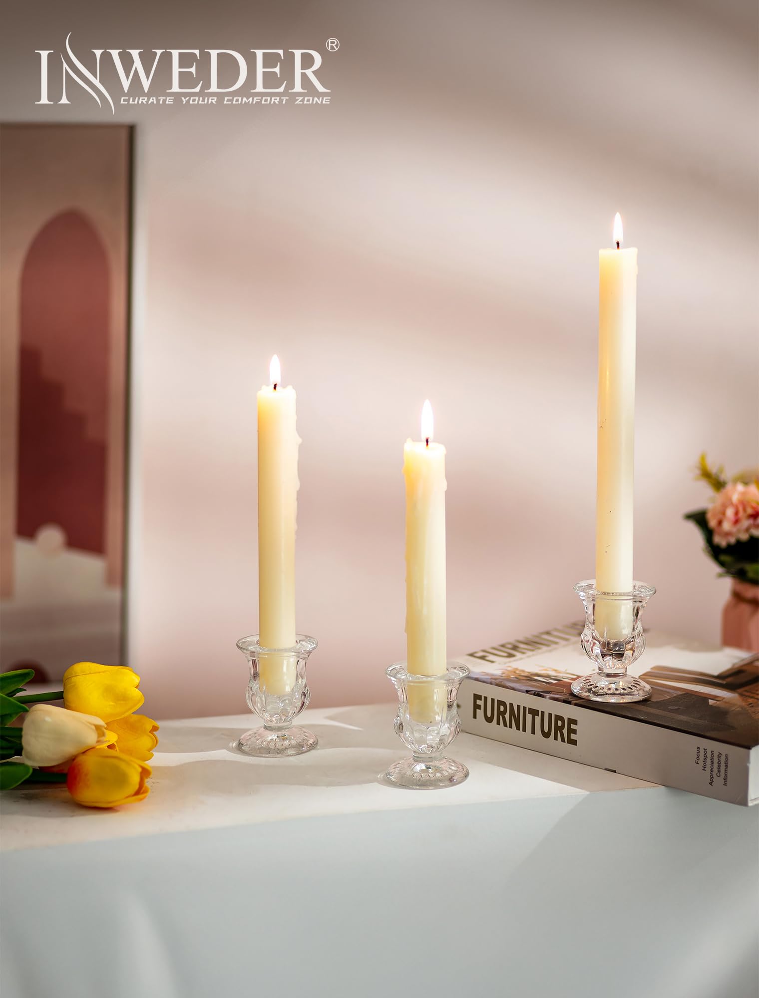Bougeoir en Verre Modern Porte-Bougies: Lot de 20 Bougeoirs Coniques Claire Supports pour Bougies Petite Bougeoir en Vrac pour Mariage Noël Evénement Décoration Intérieure