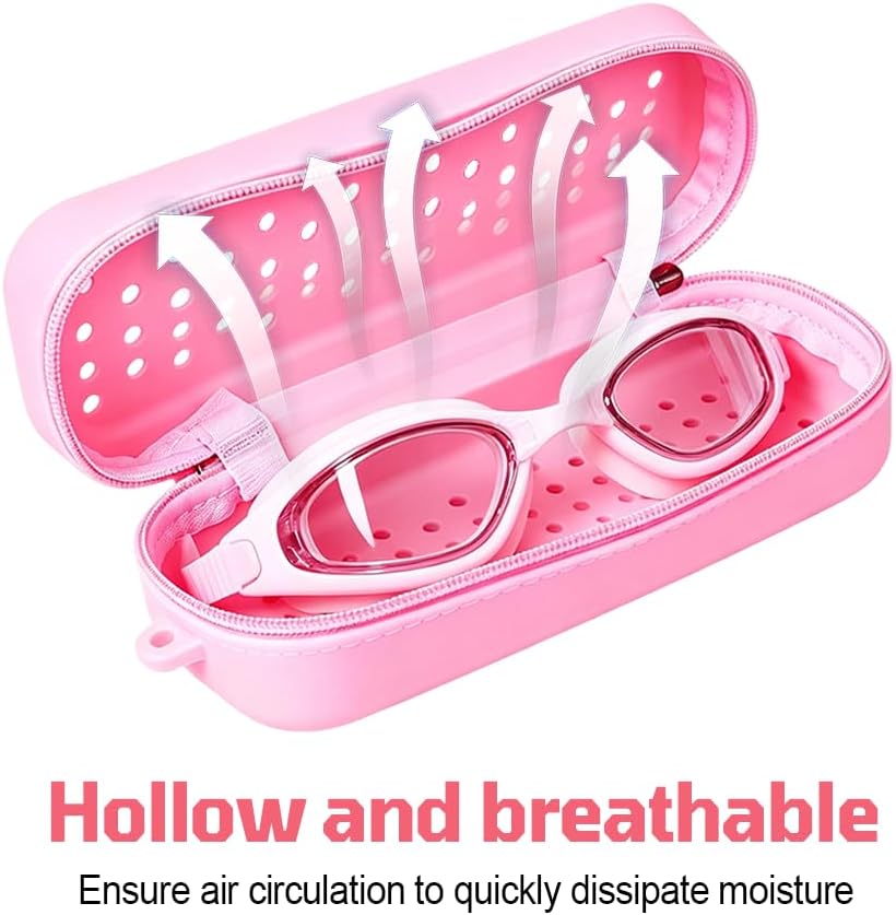Swim Goggle Pouch, Breathable Eyewear Case, Hollow Quick Dry Protective Glasses Holder, Shockproof Anti-Scratch Swim Gear Bag with Strap for Swimming Beach Travel image 3