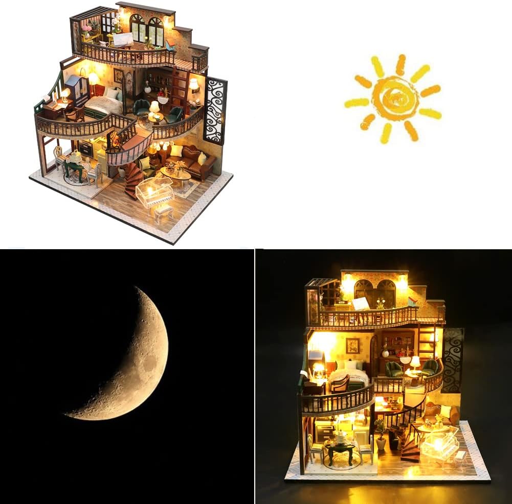 木製ミニチュアドールハウスキット3層ロフトレトロ高級装飾ドールハウスDIYハウスクラフトキットクリエイティブバレンタインのウェディン