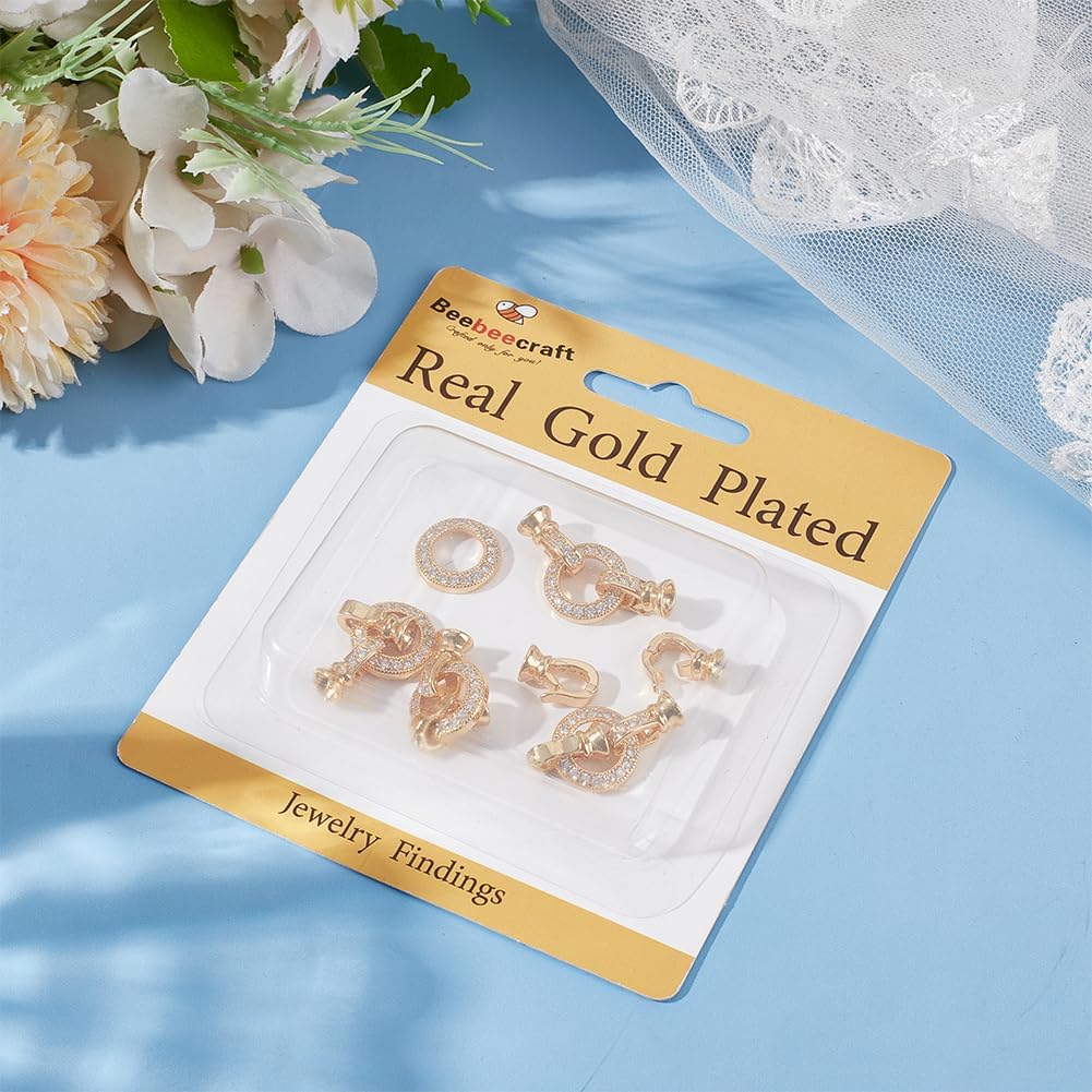Beebeecraft 1 Box 6Pcs Micro Pave Cubic Zirconia Fold Over Clasps 18K Gold Plated Brass 30mm Bracelet Clasps and Closures Twister Extender Connector for Jewelry Making Necklace Diy Craft (Gold Silver)