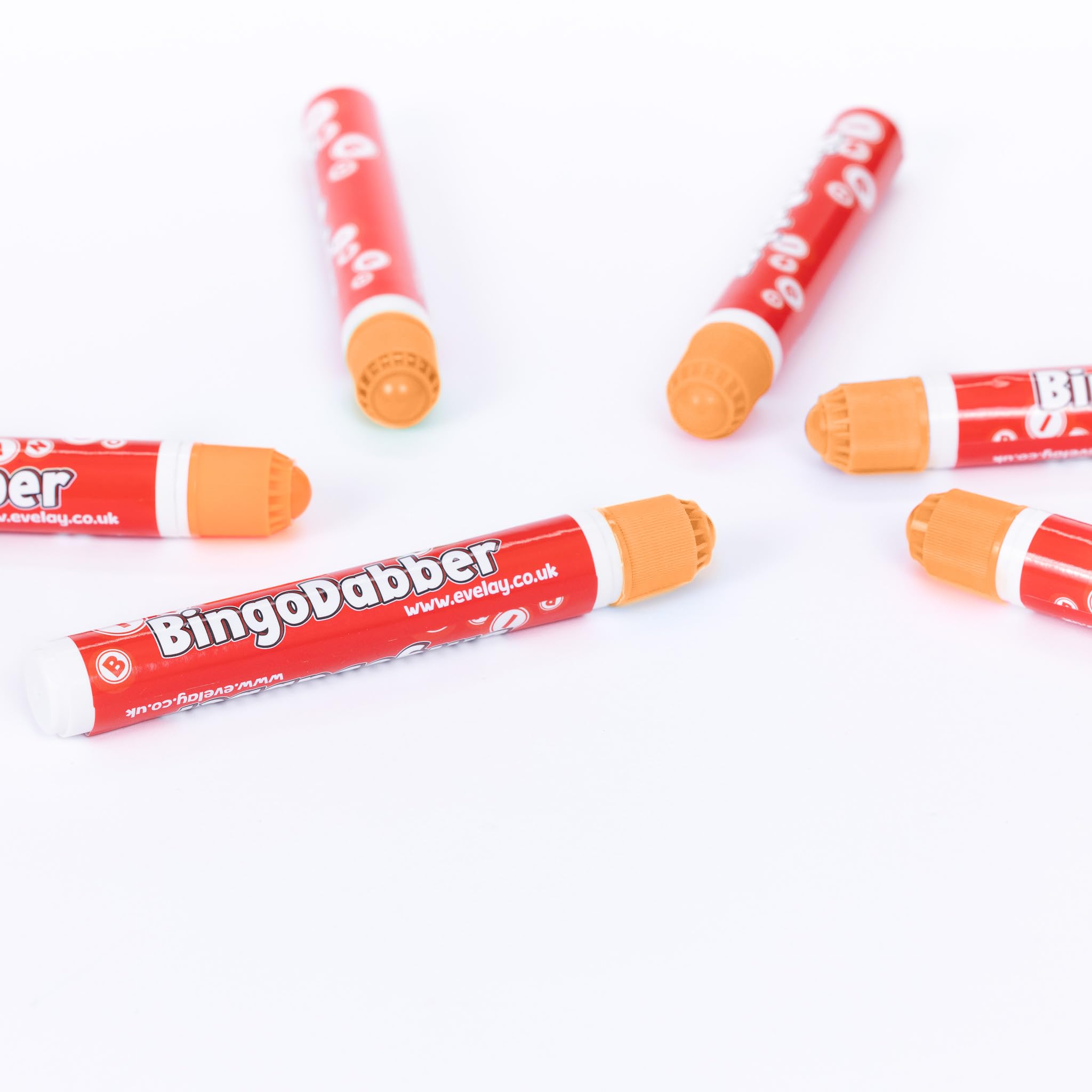 evelay 6 Bingo Dabbers – 20 ml Slimline Marker | sortiert oder einfarbig | tropffreie Tinte für reibungsloses Markieren | Orange | langlebige Bingo-Stifte für Zuhause oder Club