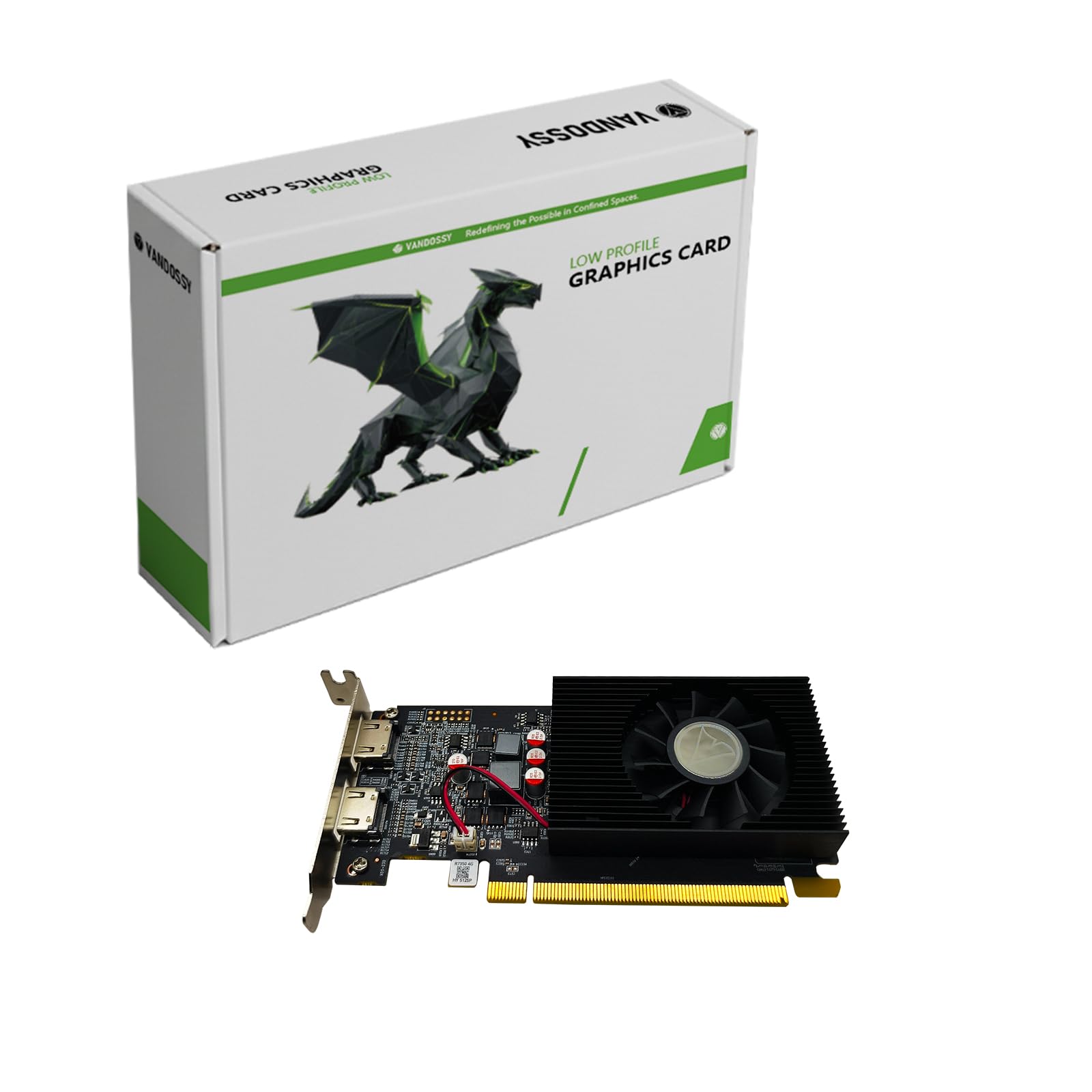 Photo 1 of Vandossy Radeon R7 350 Low Profile Graphics Card, 4GB GDDR3 55W TDP, No Power Connector Needed, PCIe 3.0 ×16, 2 ×HDMI, for SFF & OEM Business PC Upgrade