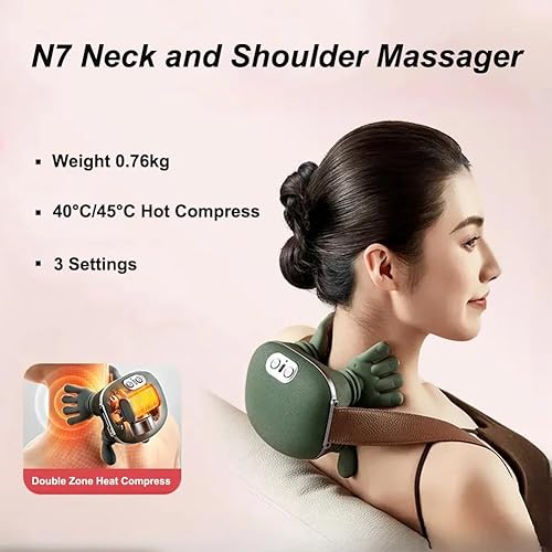 Miniatura 2 de Masajeador de cuello con calor para aliviar el dolor de tejido profundo, masajeador inalámbrico recargable de hombros y cuello, masajeador portátil