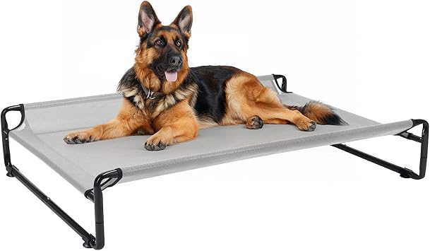 Veehoo Outdoor Elevated Dog Bed, Cooling Raised Dog Beds for Large Dogs | Washable Dog Cot with Headrest Sides, Non-Skid Feet, Breathable Mesh, Cooling Pet Hammock for Indoor or Camping, 47", Grey