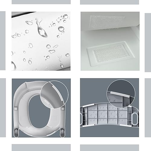 Vista 7 de GLAF Asiento de inodoro de entrenamiento para niños pequeños con taburetes escalonados para niños y niñas, asiento ajustable 2 en 1 con almohadillas