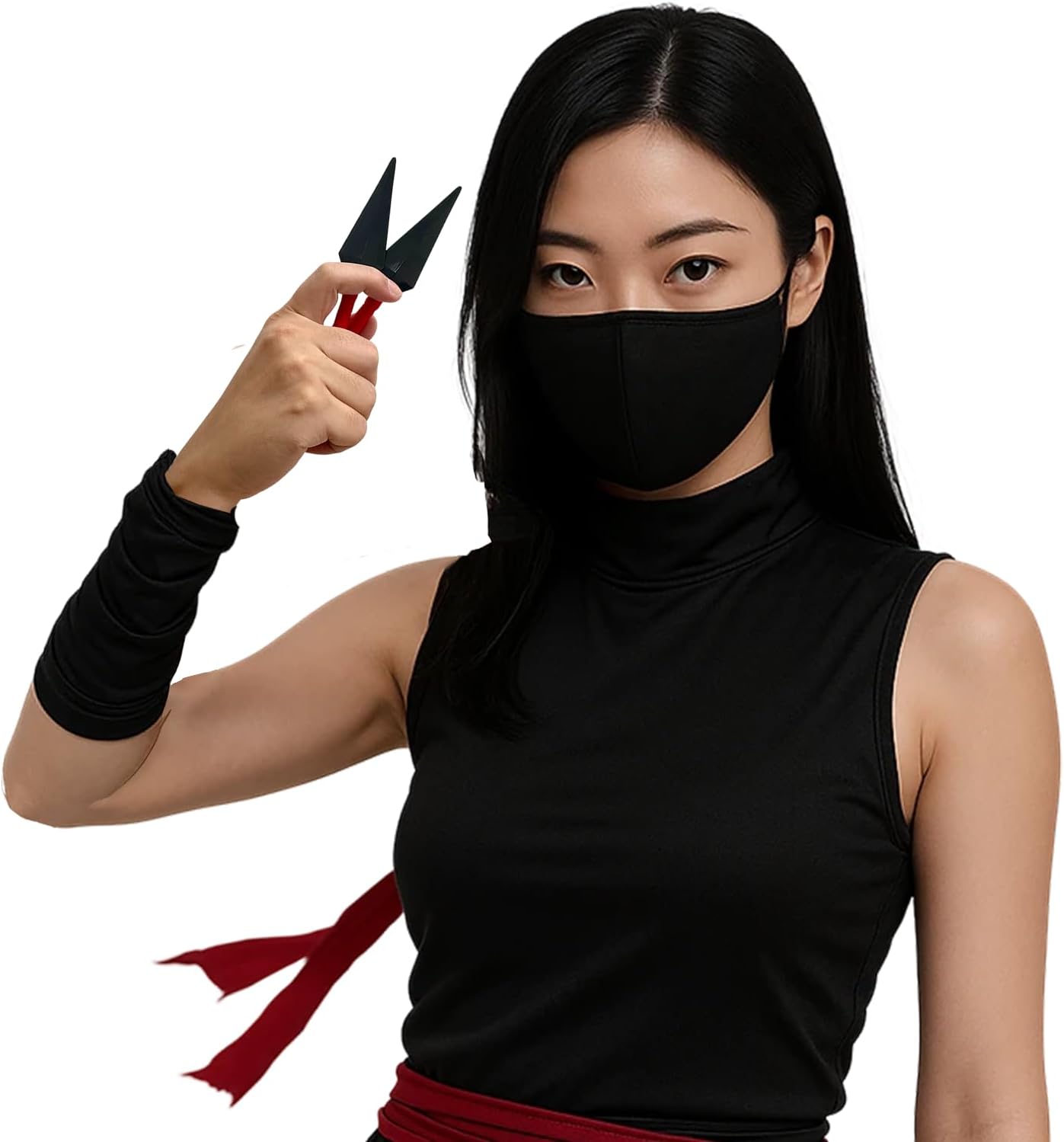 7-Piece Anime Cosplay Kit, ABS Plastic Ninja Kunai (5.1") Throwing Stars/Shuriken(3.5") Toy Set with Pouch and Bandage for Anime Fans, Martial Arts Props Black