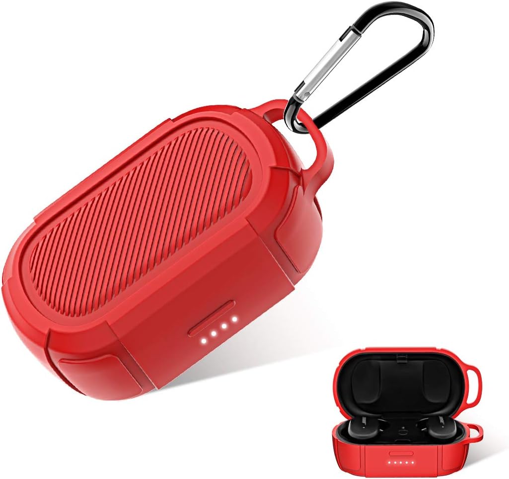 Silicone Case for Bose QuietComfort Earbuds Case Cover, Protect Skin Case Cover for Bose QuietComfort Accessories Wireless Bluetooth Headphone Earbud with Keychain(LED Visible) - Red