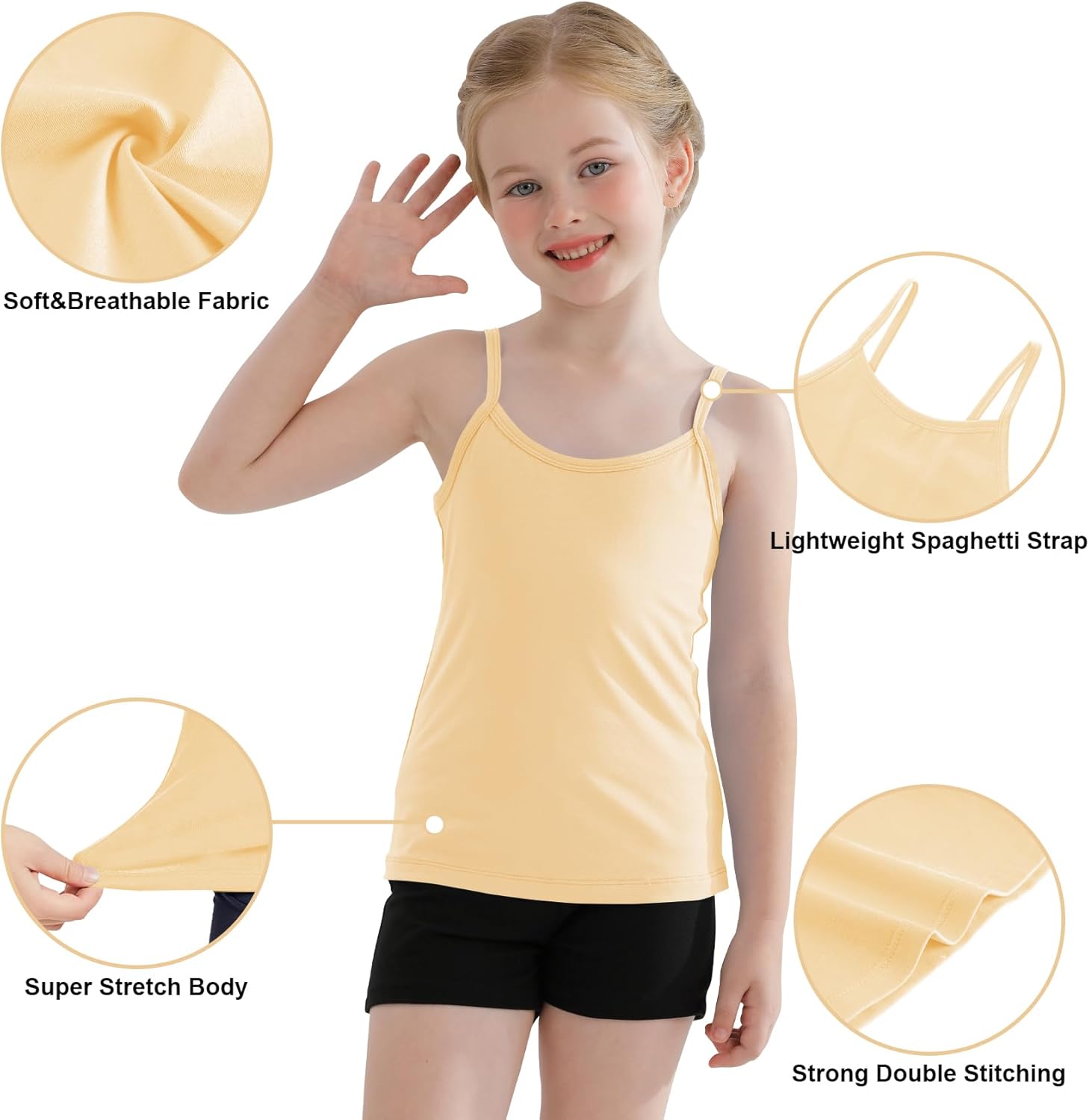 QBK Girls Tank Tops Toddler Camisole Cotton Cami Spaghetti Strap Undershirts for Girls 2T-12Years - Image 3