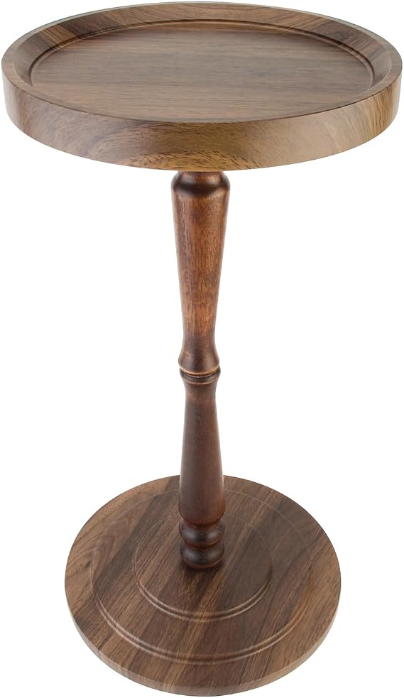 XUDREZ Modern Side Table with Vintage Spindle Design, Small Round Coffee End Table for Living Room Bedroom/Sofa/Bathtub (Walnut Brown)