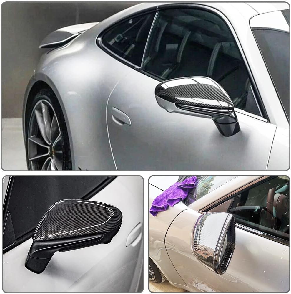 Dry Carbon Fiber Mirror Caps for Porsche Taycan 9J1 Turbo S 2019-2021 Replacement Style Side Rearview Mirror Cover Caps Exterior Shell 2Pcs