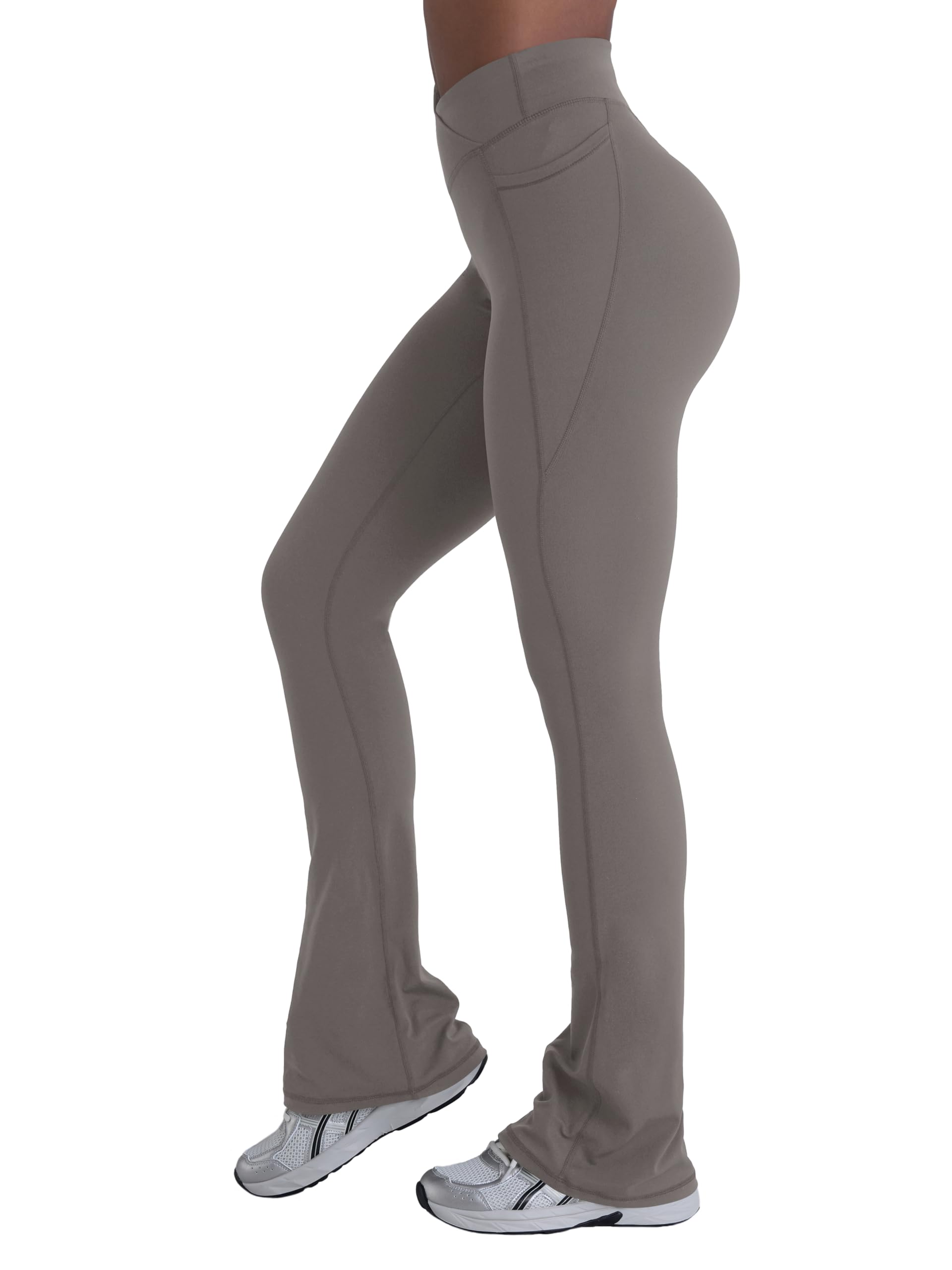 Sunzel Leggings da donna con tasche senza cuciture frontali per il controllo della pancia, mini pantaloni da yoga svasati