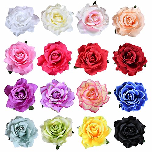 inSowni 16 Pack Big Rose Flower Hair Clips Brooch Pins Accessories for Women Girl Bridal (16PCS S1)