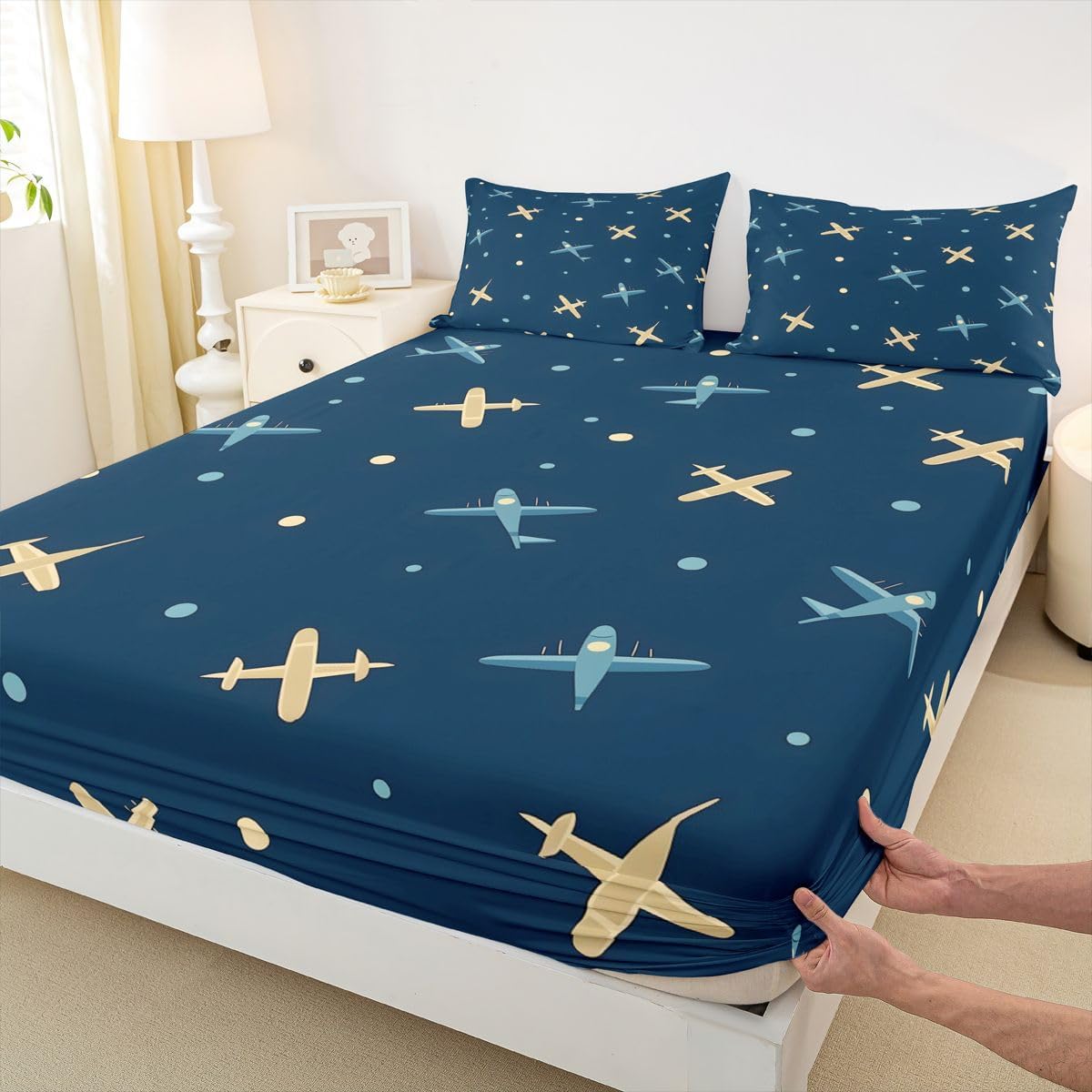 Erosebridal Cartoon Airplanes King Bed Sheets image 4