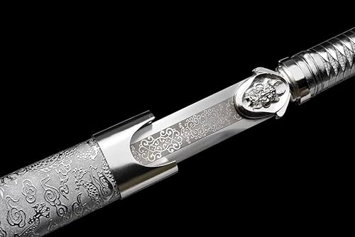 Miniatura 3 de Espada china, Tang jian espadas reales (hoja forjada de acero de alto carbono) aspecto de plata