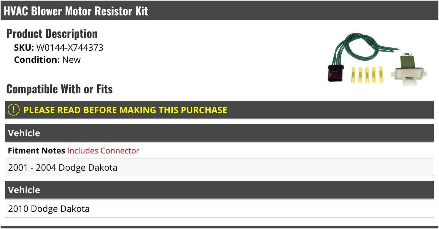 Marketplace Auto Parts HVAC Blower Motor Resistor Kit - Compatible with 2001-2004, 2010 Dodge Dakota