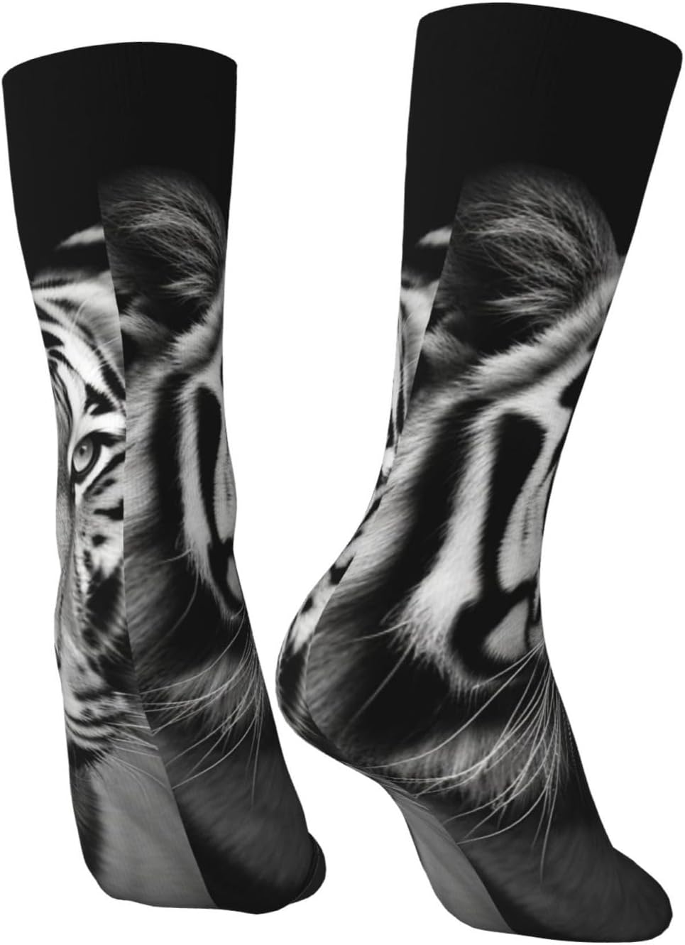 Black and White Tiger Crew Socks for Men Women Moisture Wicking Cushion Athletic Sock Casual Novelty Socks Gift