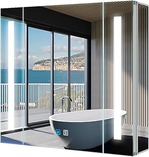 Tokvon® Alameda led illuminated bathroom cabinets mirror cabinet with led dimmer switch shaver socket demister strip light...