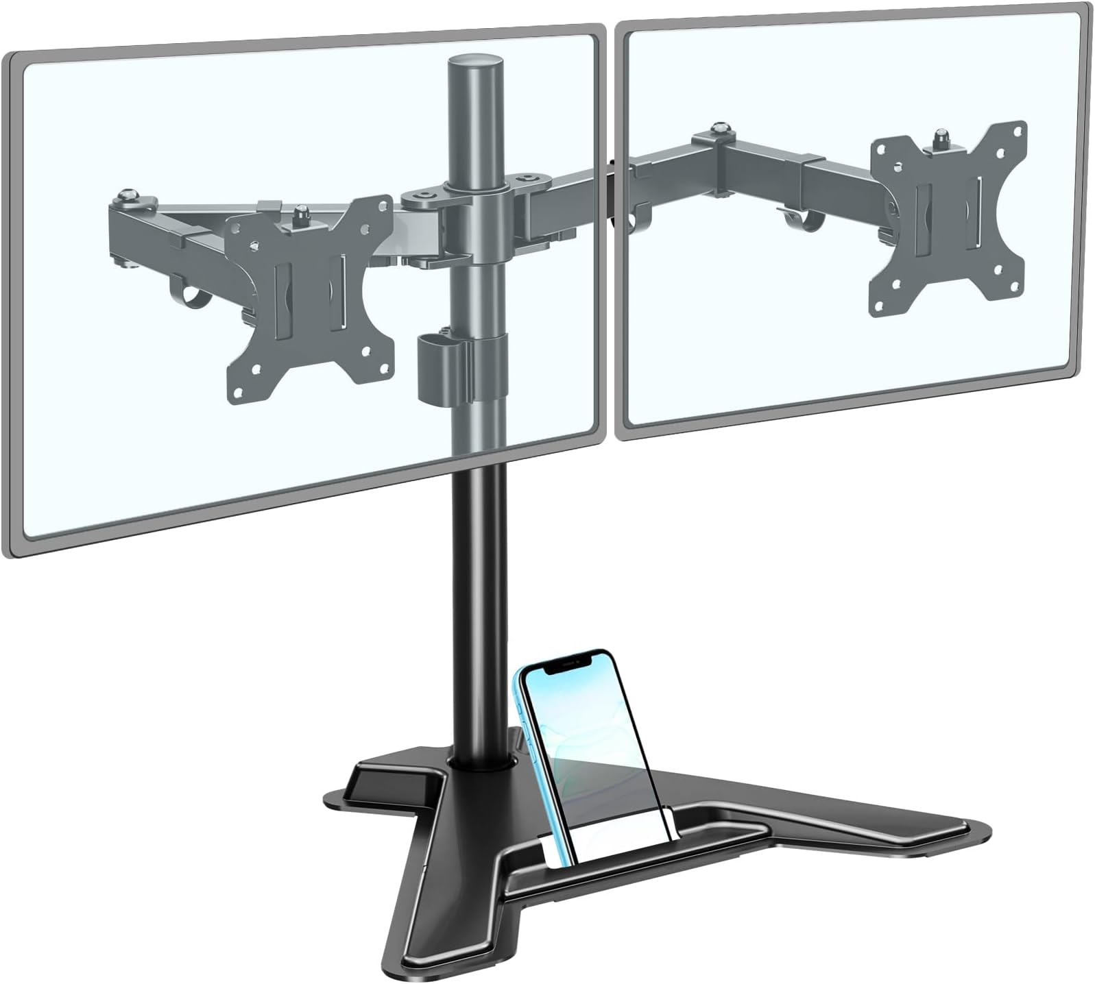 Dual Monitor Stand - Freestanding & Height Adjustable Monitor Desk Mount, Steady VESA Mount Computer Stand for 2 Screens up to 27 inches, MU1002