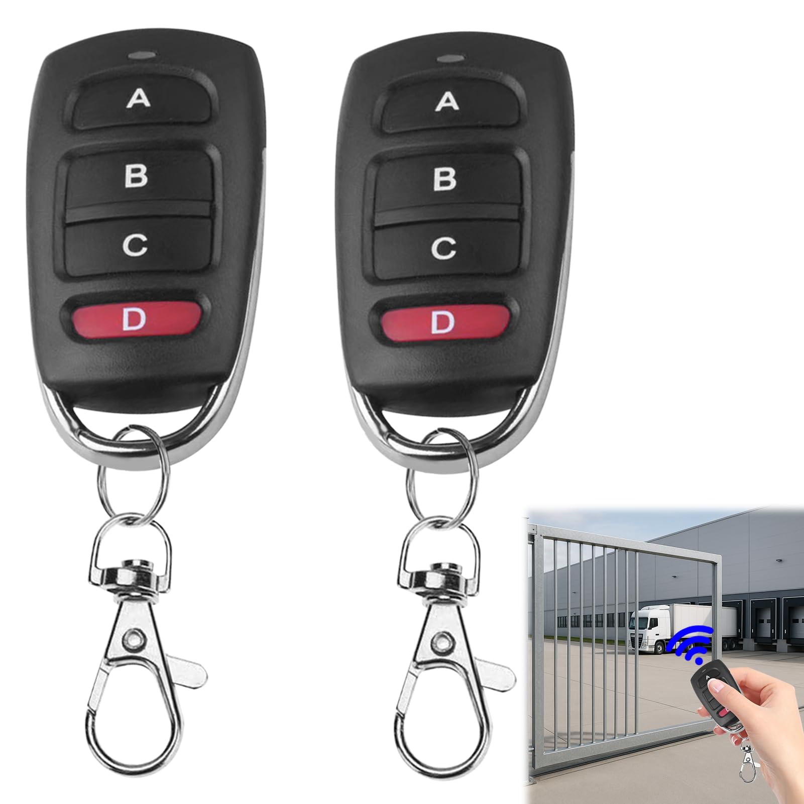 Mando Universal para Puerta de Garaje, 433,92 MHz, 4 Botones, Pack de 2, Compatible con Coche y Puerta de Garaje, Rojo y Negro