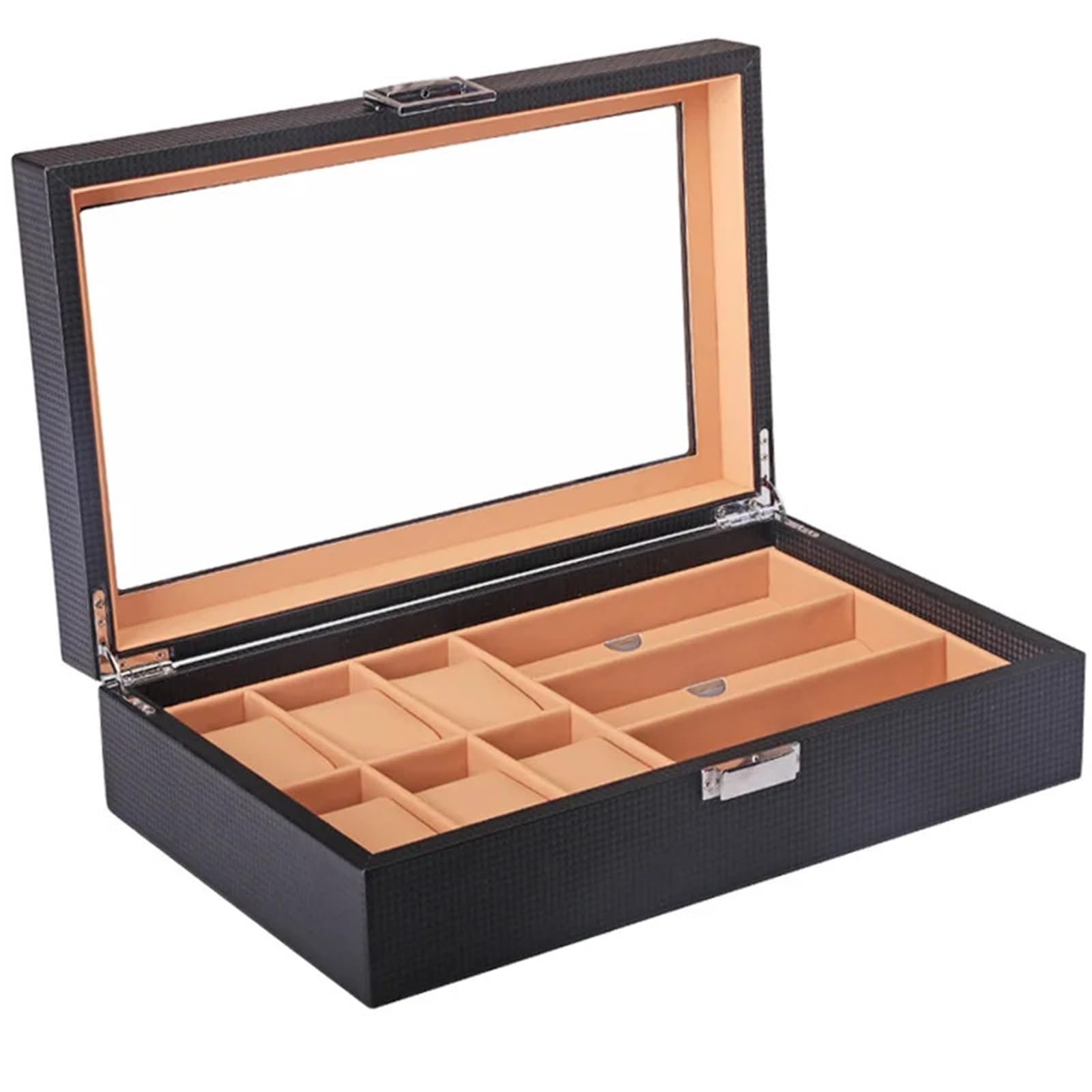 Uhr Brillenetui 6 Gitter Tisch 3 Gläser Aufbewahrungsbox Faser PU Leder Sonnenbrillen Box Display FüR Brillen