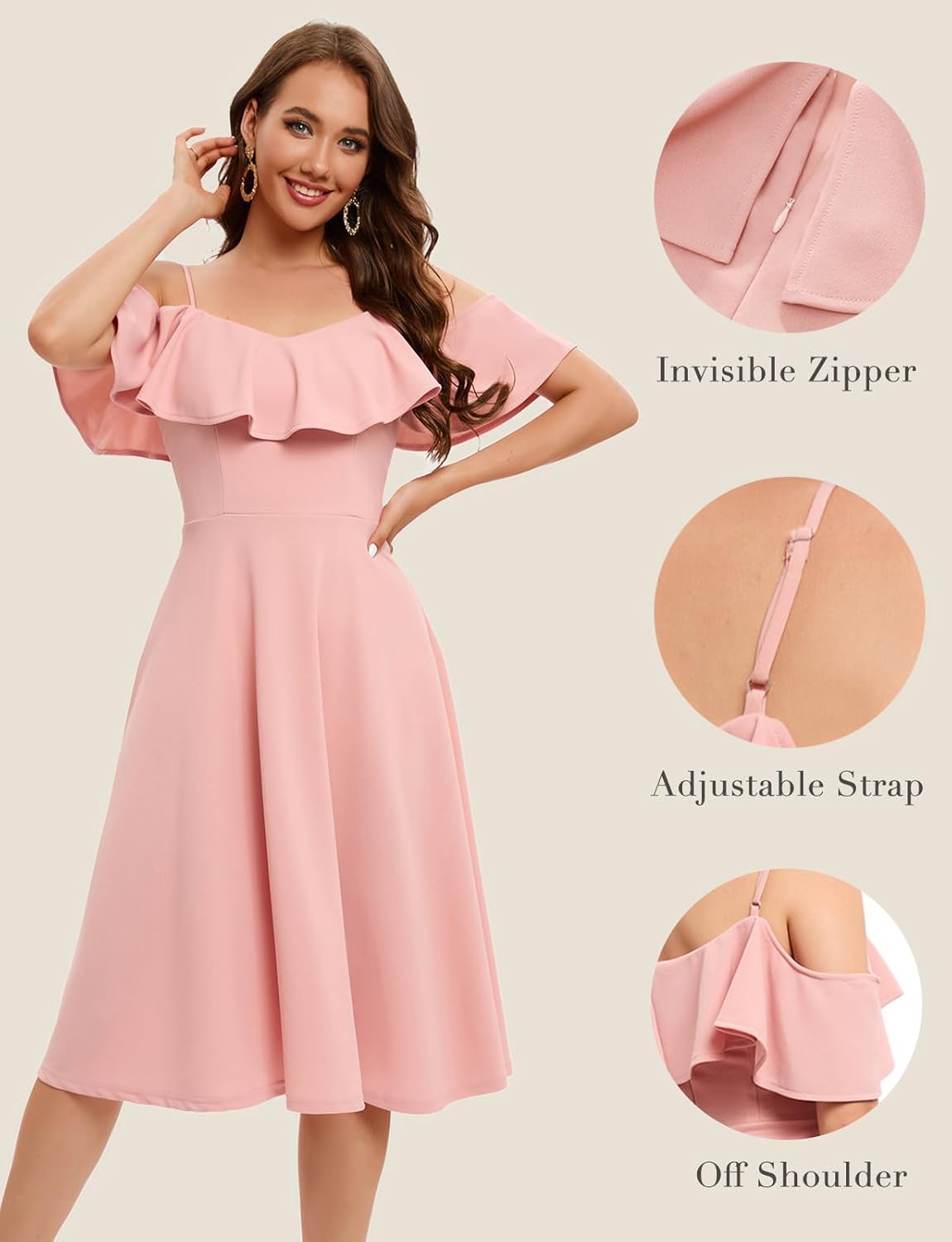 Bbonlinedress Womens Off The Shoulder Cocktail Dress, Formal Wedding Guest Prom Party Homecoming Graduation A-line Midi Dress - Image 4