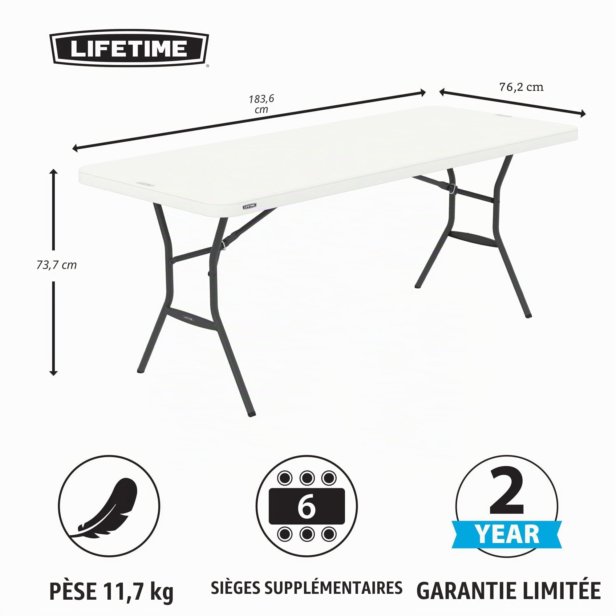 Lifetime Products Lifetime Table Pliante en Granit Blanc 76 x 183 cm