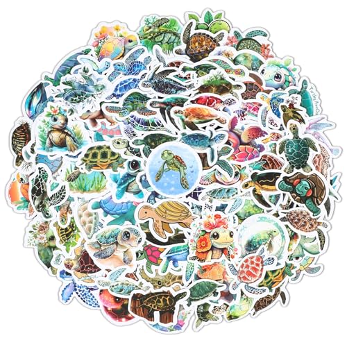 GEEHUA 100 Stück Meeresschildkröten Aufkleber, Wasserfest Bunte Sea Turtle Stickers, Niedliche Meerestiere Aufkleber Sammelalbum, Skateboard, Laptop für Kinder Mädchen Teenager und Erwachsene