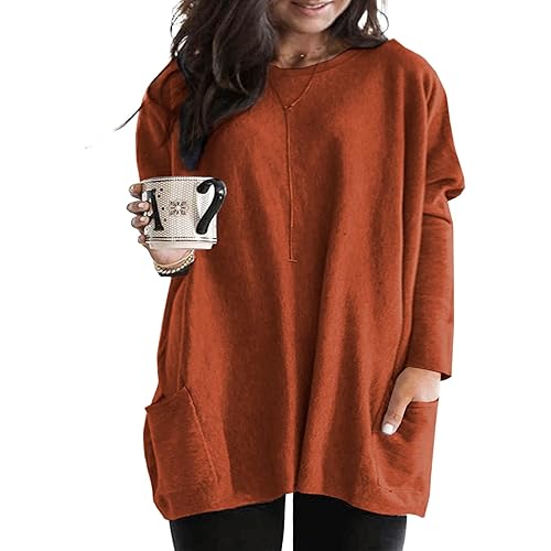 Eytino Womens Plus Size Long Sleeve Tops Crewneck Lightweight Sweatshirt Loose Casual Oversized T Shirts with Pockets(1X-5X)