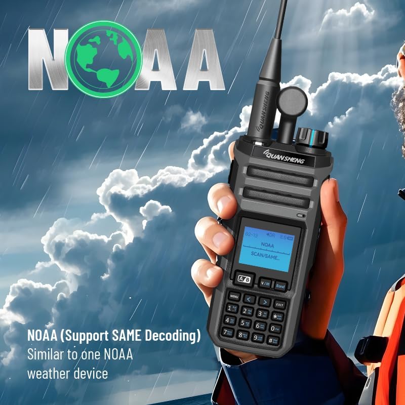 Walkie talkie displaying NOAA weather alert information