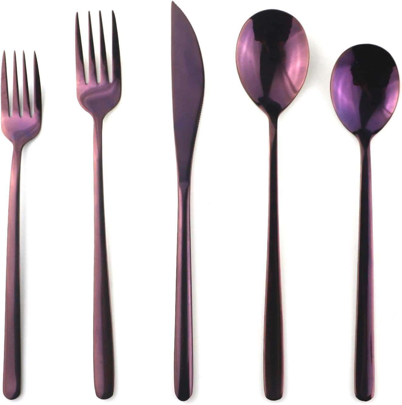 Gugrida 20-Piece 304 Stainless Steel Luxury Mirror Polished Purple Colorful Silverware Flatware Cutlery Set Service for 4 Include Knife Fork Spoon Dessert Fork Teaspoon Dishwasher Safe