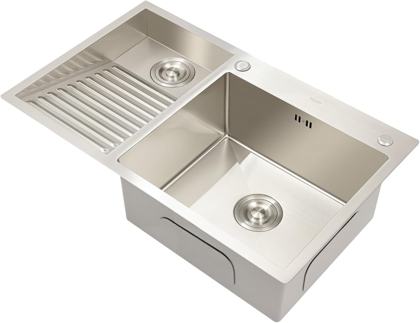 304 Stainless Steel Double Bowl Laundry Sink with Left Washboard, 80x48cm, Top/Under Mount Utility Wash Basin for Kitchen, Balcony, Outdoor, Easy to Clean, Household Gift