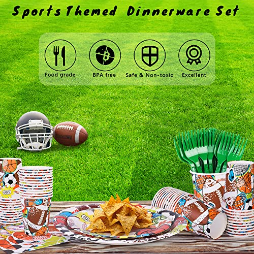Durony 144 Pieces Sports Themed Paper Plates And Napkins Dinnerware Set Sports Birthday Party Tableware Paper Plates Napkins Forks Serve 24 For Rugby Baseball Basketball Soccer Party Supplies #TOP5