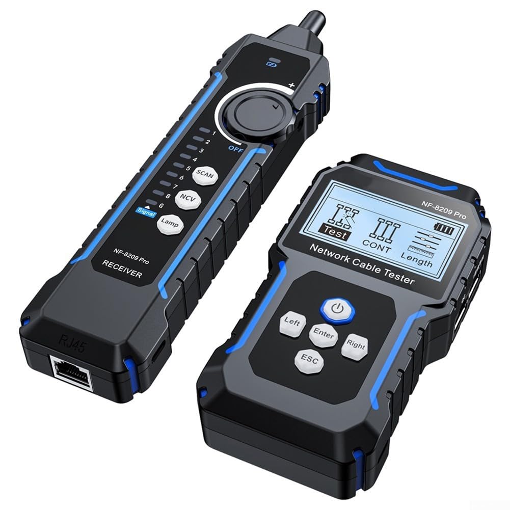 NF-8209Pro Netzwerkkabeltester mit für poe Erkennung und Längentest für LAN Ethernet Kabel - Digitaler Leitungssucher bis 200m mit NCV Funktion und LCD Display für Techniker