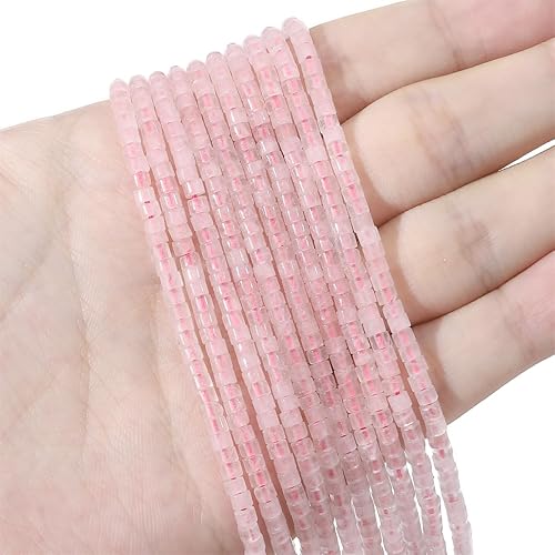 Miniatura 2 de Cuentas cilíndricas cortas de cuarzo rosa natural de 0.079 x 0.118 in, 155 cuentas sueltas de tubo semipiedras preciosas para diseño de joyería