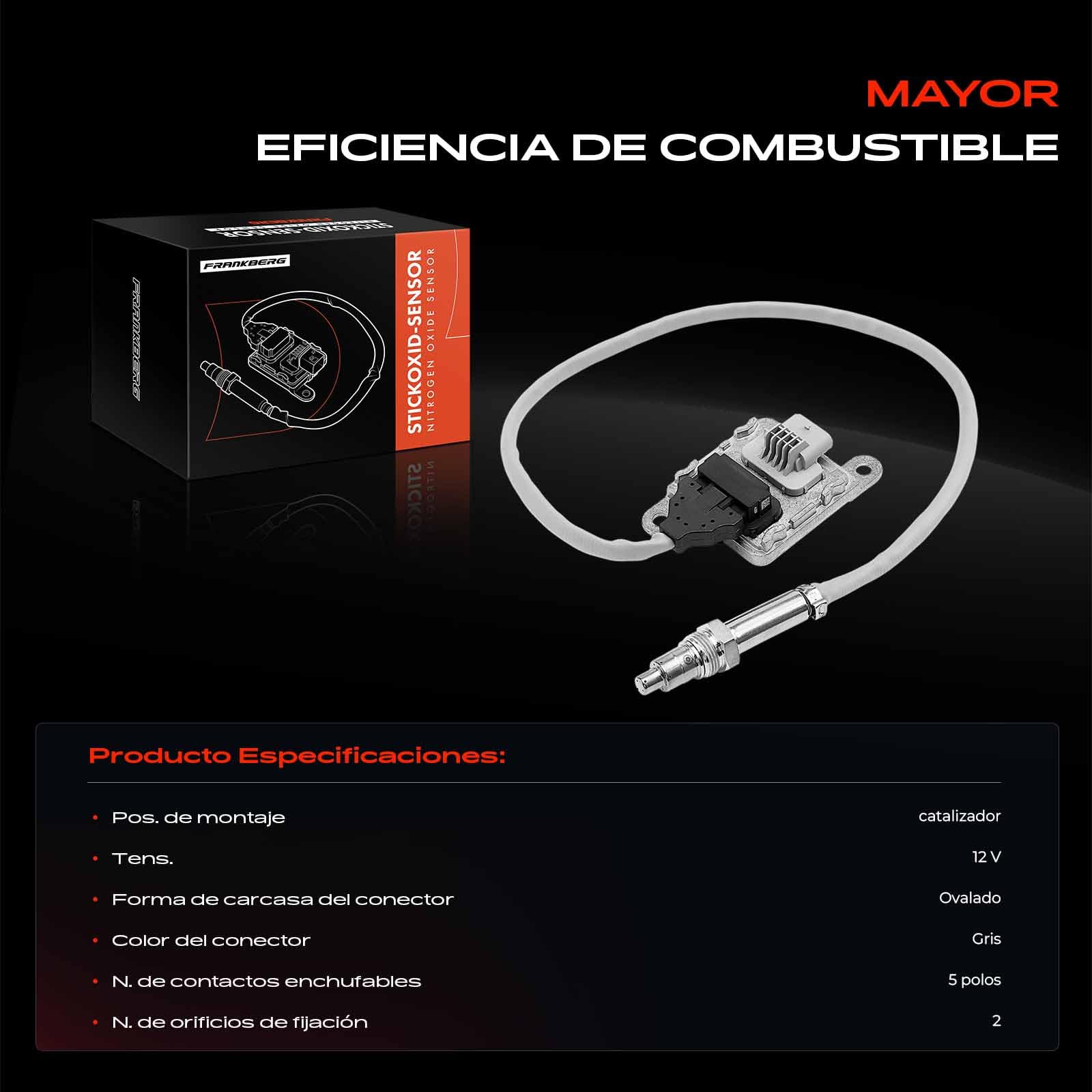 Frankberg Sensor de NOx 5 Polos 9821121180 | Compatible con: 508 SO I 8E, Caja Experto V, Plataforma plana/chasis V inestable, Caja de socio/MPV K9