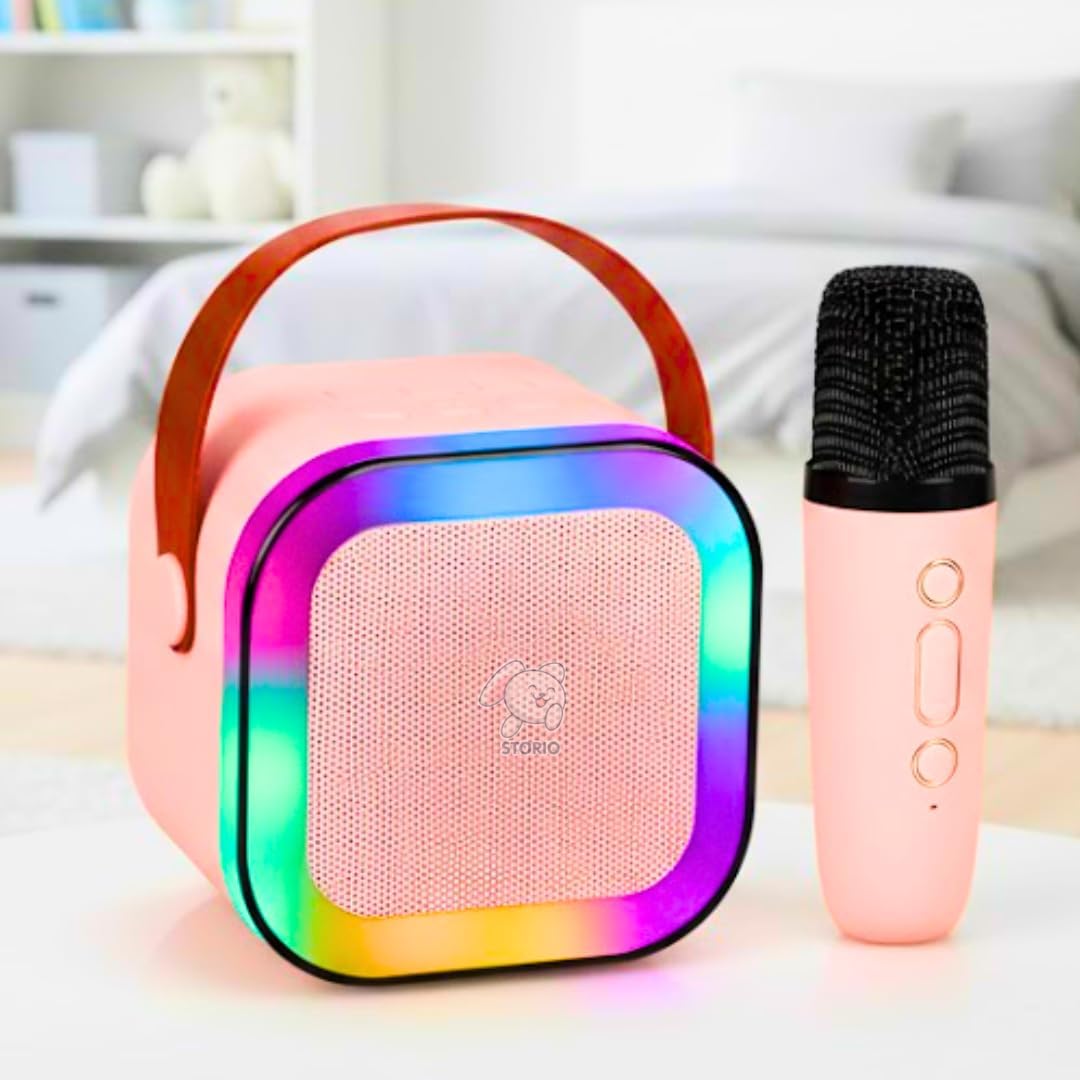 Storio Rechargeable Karaoke Mic with Speaker for Singing | Wireless Bluetooth Microphone with LED Lights | Portable Music Mic for Kids Boys Girls & Adults | Musical Toy & Birthday Gift - Rectangular-image-49