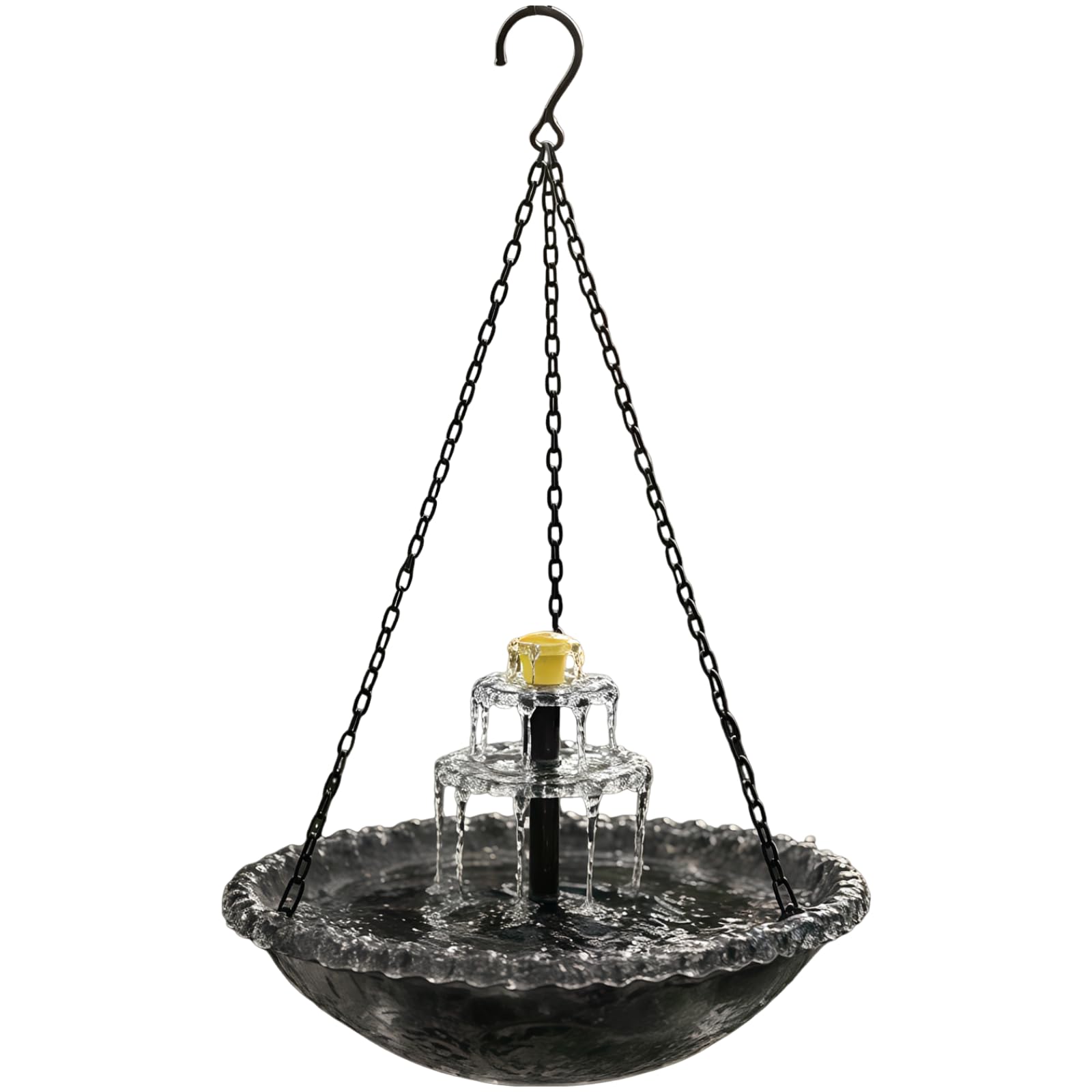 Fontana solare da appendere per uccelli a cascata, vasca per uccelli sospesa con pompa solare e 6 ugelli, fontana decorativa a colibrì per esterni, giardino, cortile, patio, design a cascata, grigio