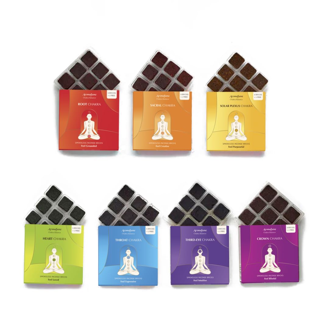 Aromafume Pack Of 7 Assorted 7 Chakra Incense Brick Refill By | 7 X 9 Bricks | Smokeless Incense Set For Chakra Balance | Yoga & Meditation Gifts | Incense Kit For Plexus, Root & More | Non-Toxic