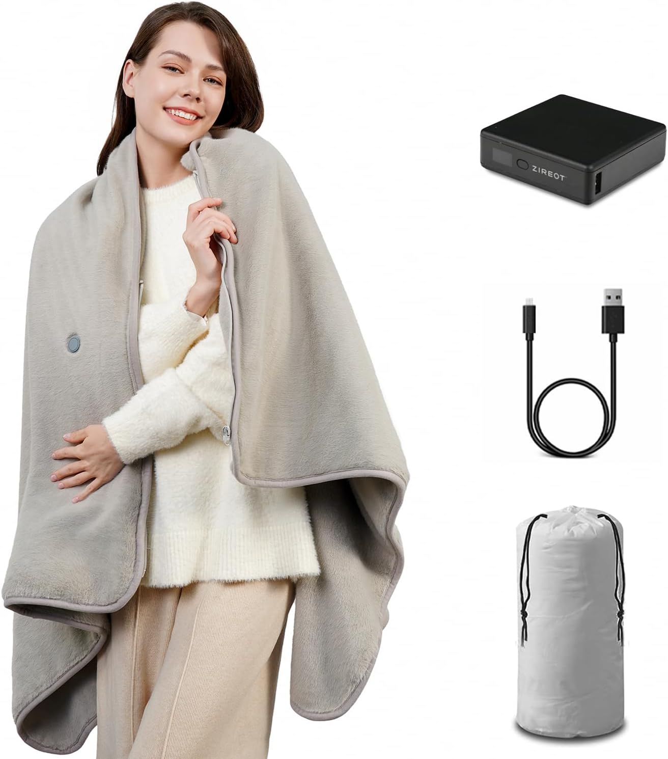 Portable Heated Blanket with Battery Pack,Infared Heating Cordless Heated Blanket Upgrade Large Size Portable USB Battery Powered Home Camping