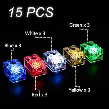 Joycabin 15 Pcs Luminous Building Blocks, 2x3 LED Light Up Brick, Transparent Rectangle Building Blocks Lamp, Building Block Parts Set Toy, Compatible with All Major Building Brick Brands